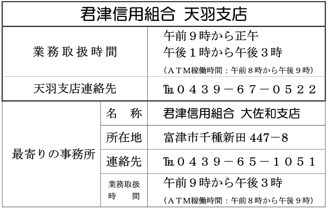 017営業時間変更のお知らせ 天羽支店