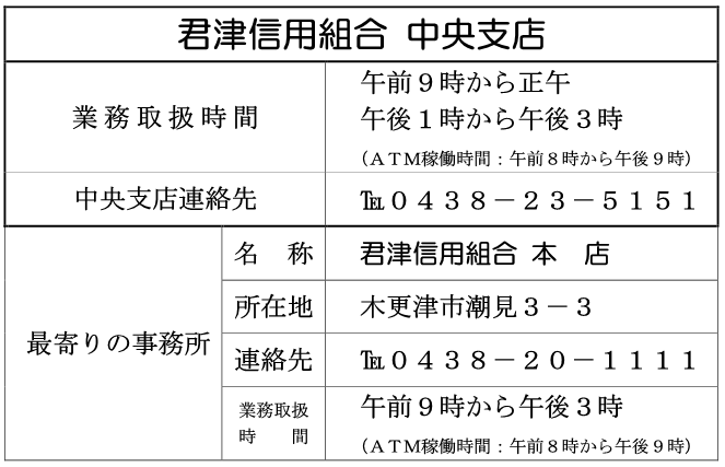 011営業時間変更のお知らせ 中央支店